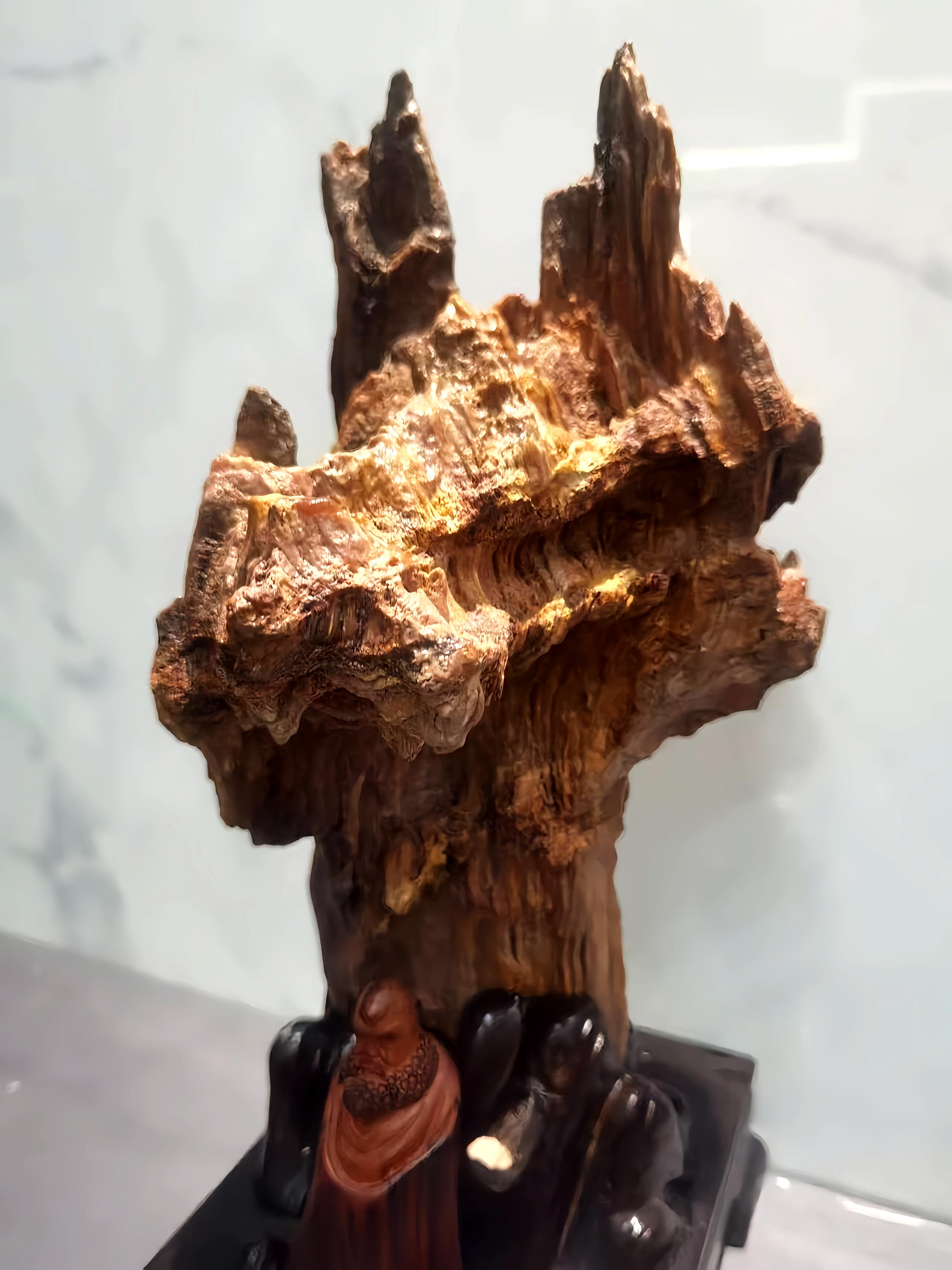 美術品 紀元前 玉化硅化木 原石 重4.44kg 総高32cm A27BB35D