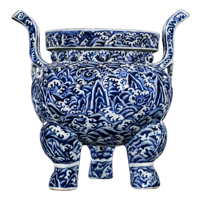 中国美術 青花 八卦紋爐 福山寿海　南京染付香炉　大明成化年製 中国美術 青花 八卦紋爐 福山寿海 南京染付香炉 大明成化年