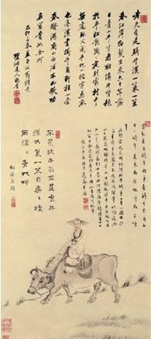 中国　清時代　楊晋　 石穀騎牛圖　絹本　原色複製　◇検故宮博物館◇ 一鼎軒926 清杨晋石谷骑牛图- 抖音百科
