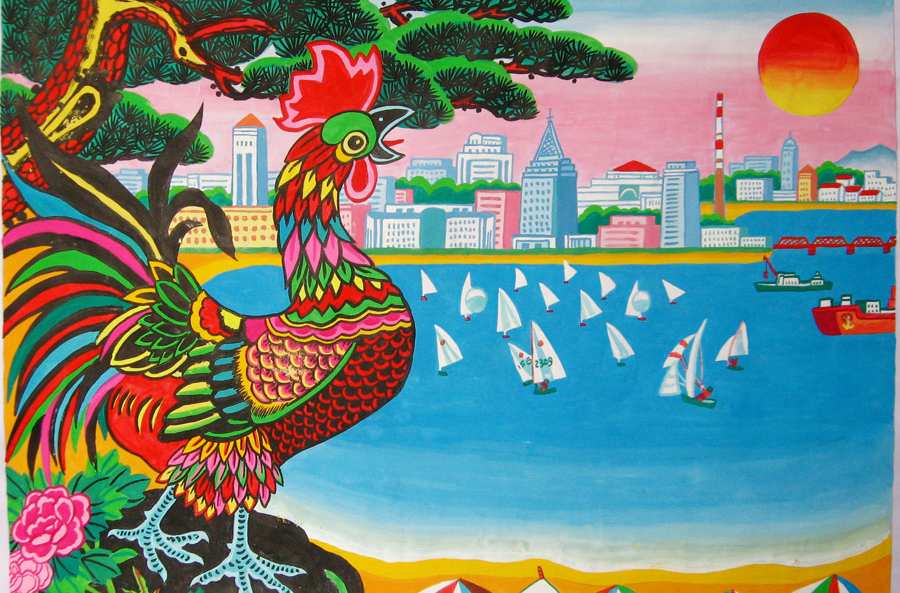 70年文化大革命◇高風作『農村風景』金山農民画 第4回