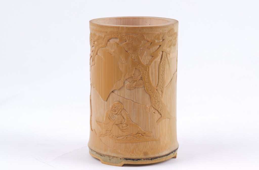 清 古竹彫人物図筆筒 中国美術書道具 - 彫刻、オブジェ