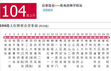 蚌埠公交104路-机电技师学院至沿淮路的公交