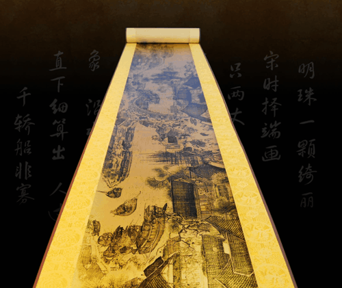 中国 清明上河園 黄金画、純金絵画 （中国の国宝『清明上河図』東京で 