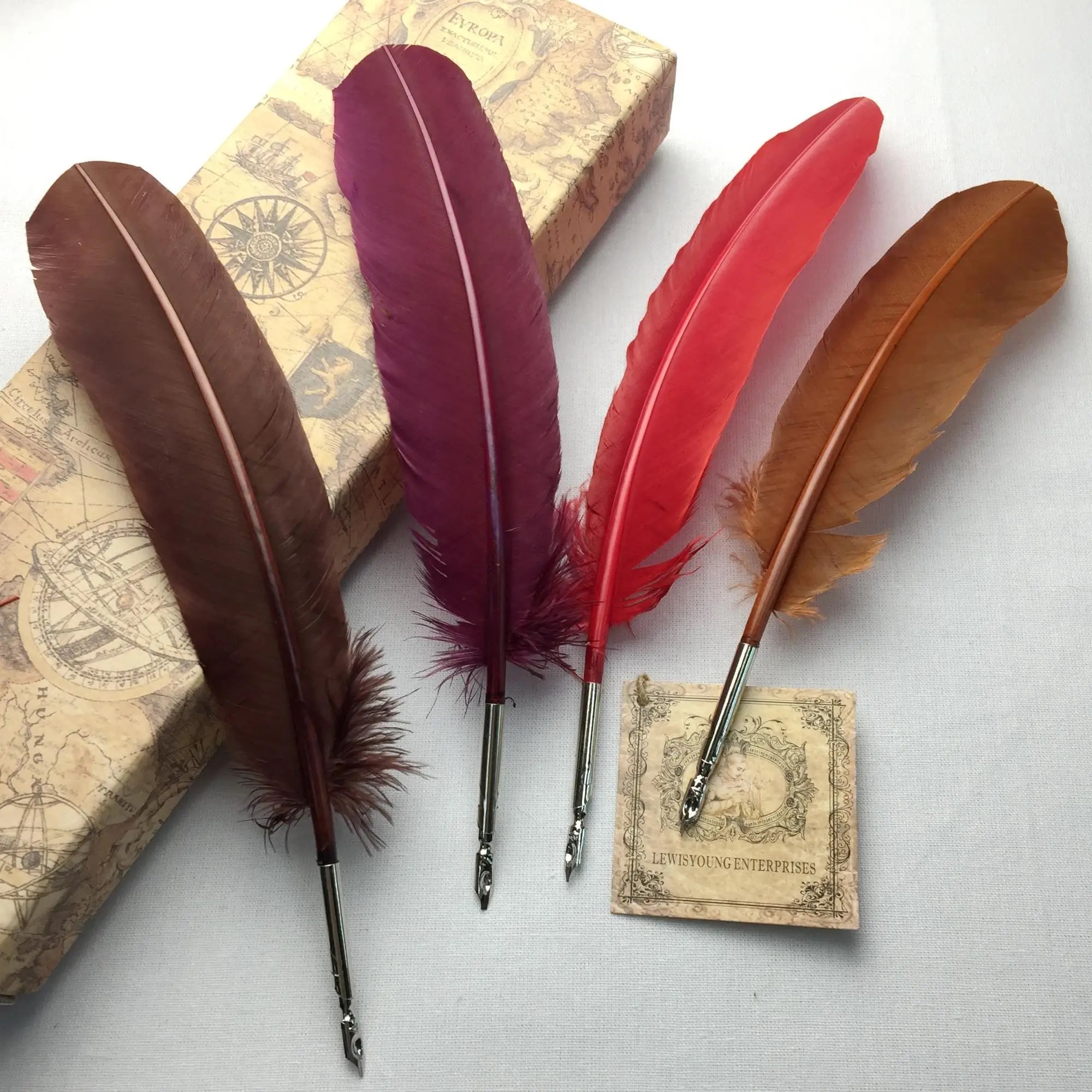 古色古香的羽毛羽毛笔铜笔茎笔墨水浸笔书法羽毛笔笔礼品套装| Alibaba.com, image size:2000x2000