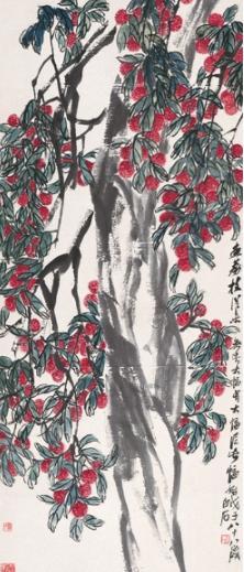 美術品・アンティーク・コレクション 【齐白石】荔枝图 中国画 掛け軸