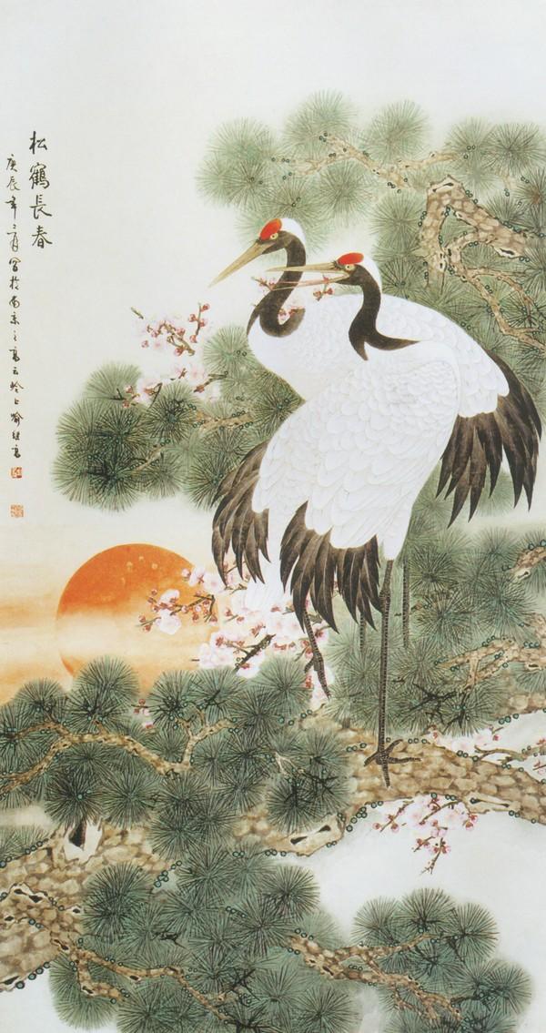 中国 名家绢絵 作家物 年代品 松鶴長春 蘭若作 收藏品 【公式通販】